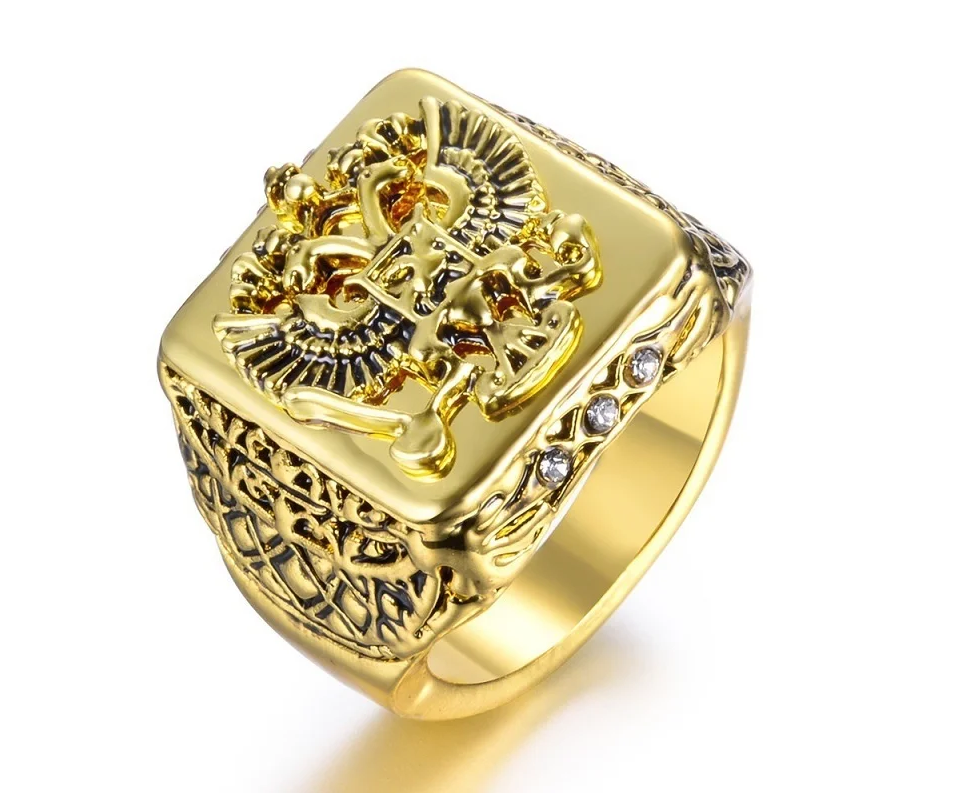 russischer Herrenring Doppeladler Siegelring Ring Russland UDSSR CCCP Strass