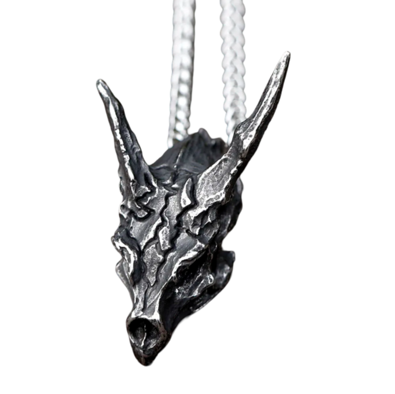 Nordische Halskette Drache Schädel Wikinger Anhänger Kette Edelstahl silber 60 cm