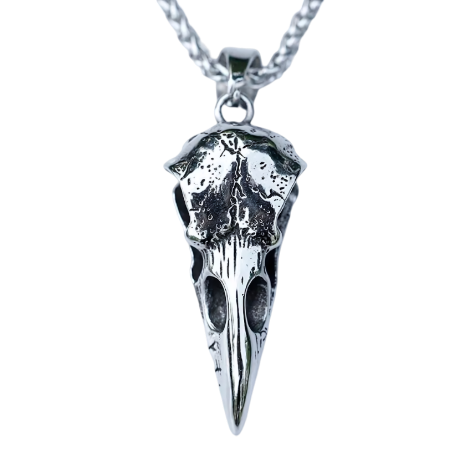 Nordische Halskette Krähe Schädel Wikinger Anhänger Kette Edelstahl silber 60 cm