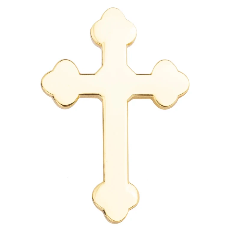 Pin „Goldenes Kleeblattkreuz“ – Elegantes christliches Symbol in Hochglanz-Optik