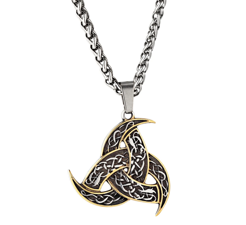 Nordische Halskette Keltischer Knoten Wikinger Amulett Edelstahl Gold 60 cm