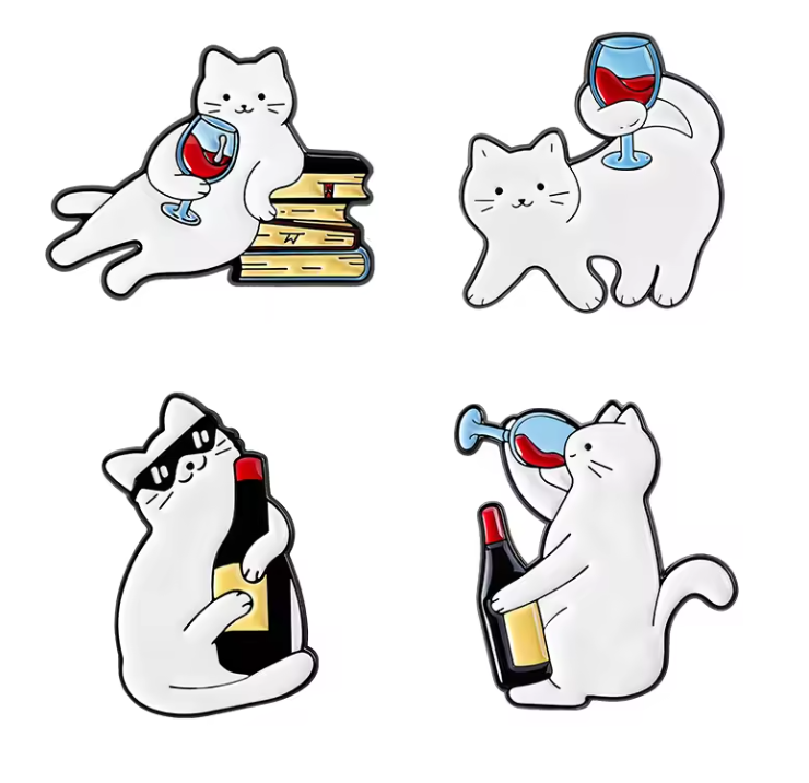 Anstecker-Set „Genießer-Katzen“ – 4-teiliges Set aus Metall