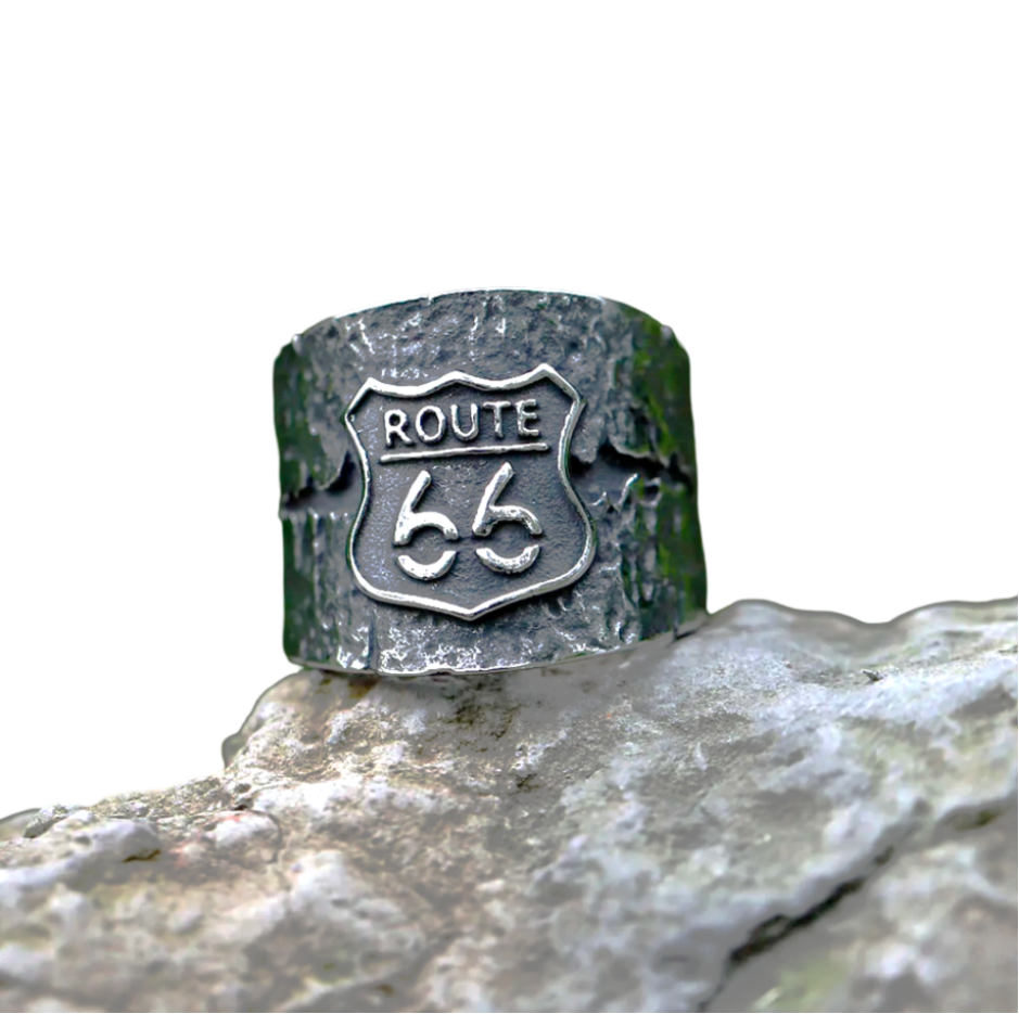 Ring Route 66 Biker Edelstahl silber Highway 66 Schmuck Herrenring