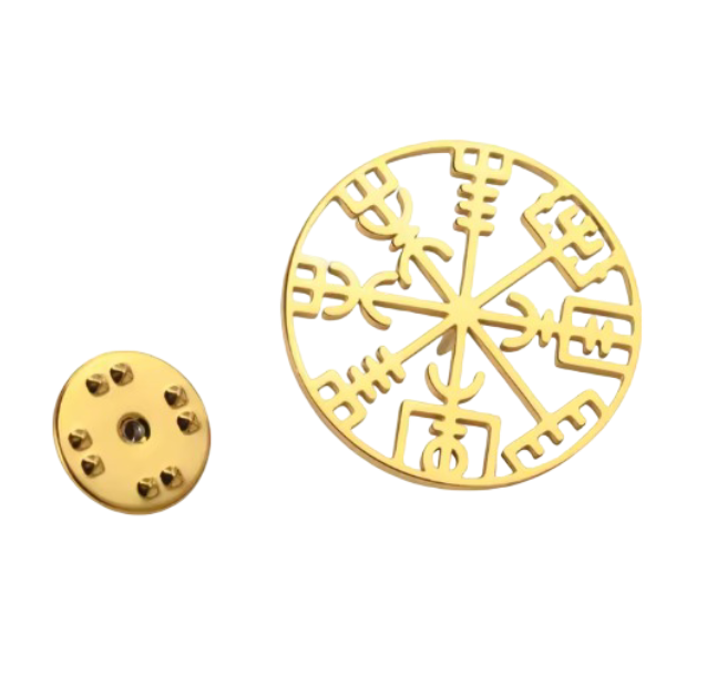 Pin „Vegvísir – Wikinger Kompass“ – Nordisches Schutzsymbol in Gold-Optik