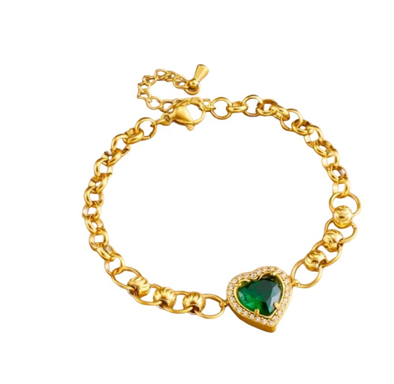 Schönes Armband Herz Schmuck Strasssteine Gold plattiert (vergoldet) Grün