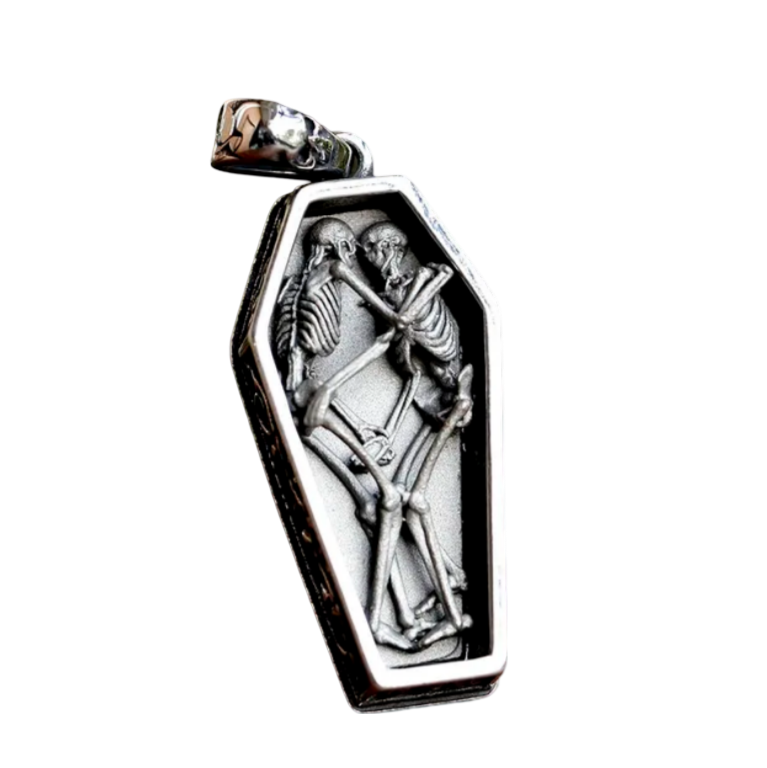 Sarg Halskette Skelett Liebe Gothik Punk Anhänger Kette Edelstahl silber 60 cm