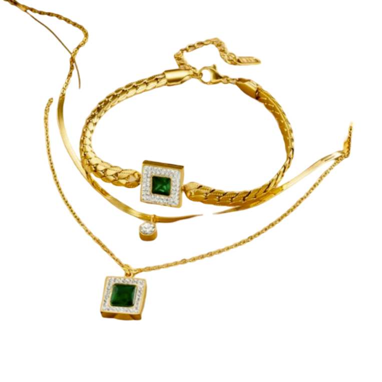 Edles Schmuckset Armband Halskette Schmuck Edelstahl Gold plattiert (vergoldet)