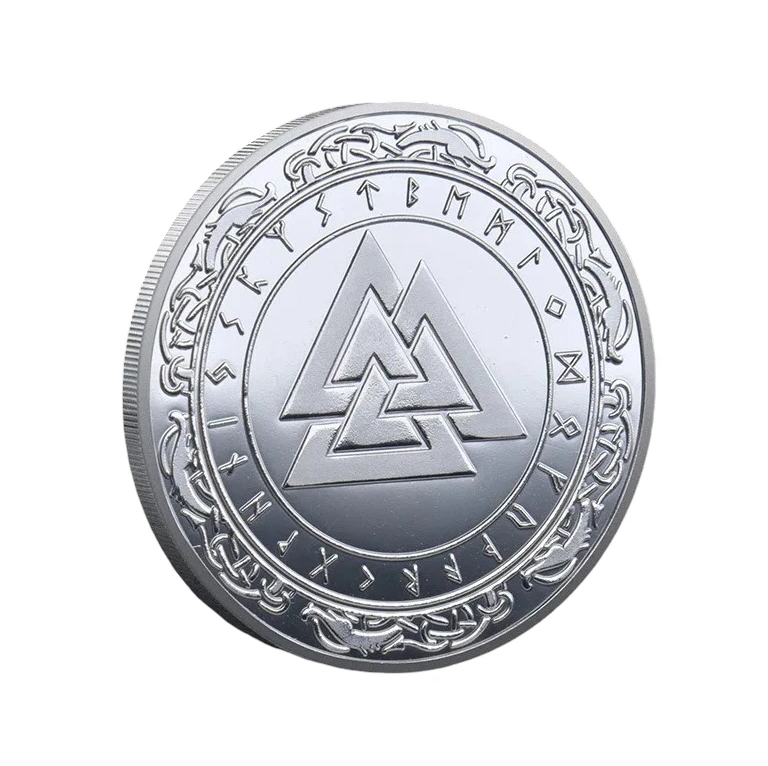 Wikinger Gedenkmedaille – Valknut Symbol & Runen – Silberoptik