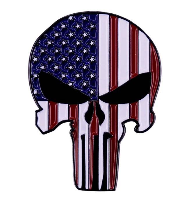 Metall Totenkopf Logo Anstecker Pin USA Fahne Flagge