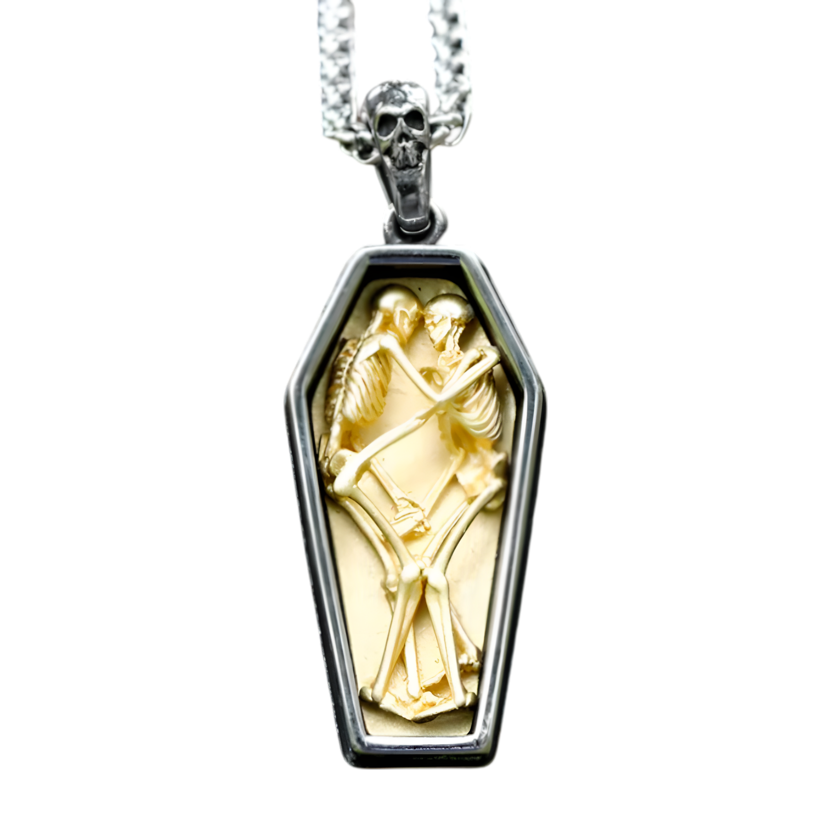 Sarg Halskette Skelett Liebe Gothik Punk Anhänger Kette Edelstahl gold 60 cm