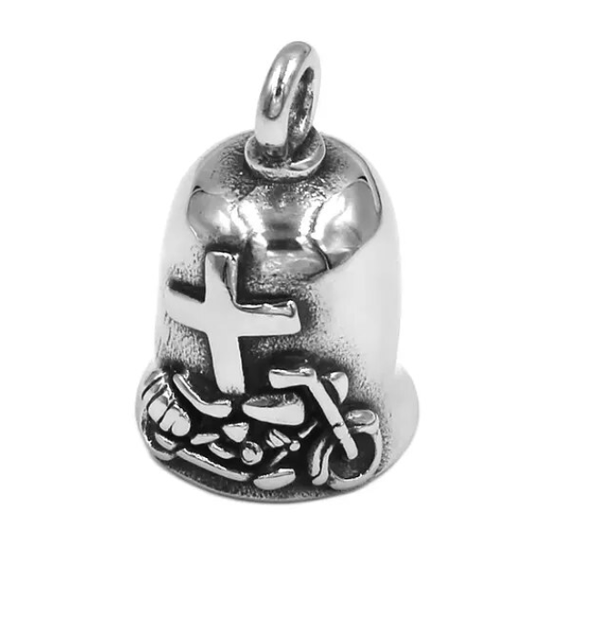 Biker Bell Glocke Metall Anhänger Motorrad Kreuz Bike Glücksbringer