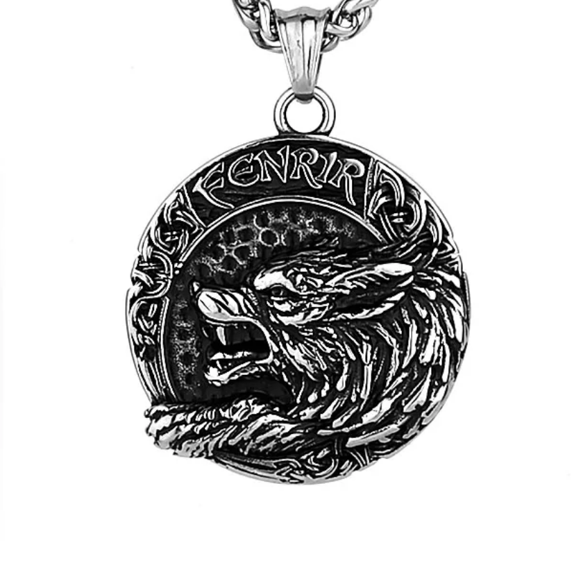 Halskette Wolf Edelstahl silber 60 cm