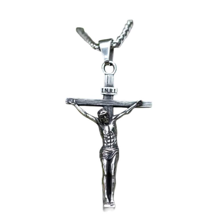Kreuzkette Jesus Christus Kreuz Halskette Religion Kette Anhänger Edelstahl 60 cm