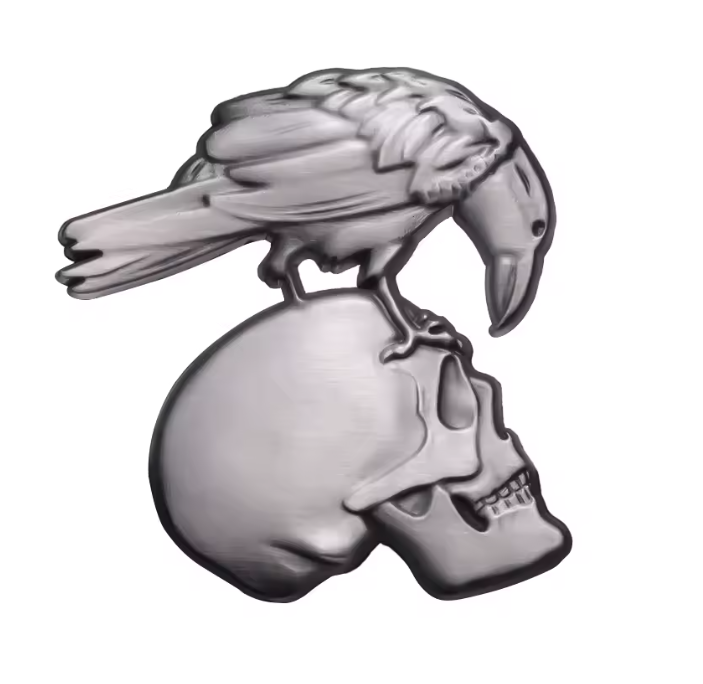 Massiver Pin „Raven & Skull“ – Rabe auf Totenkopf Anstecker
